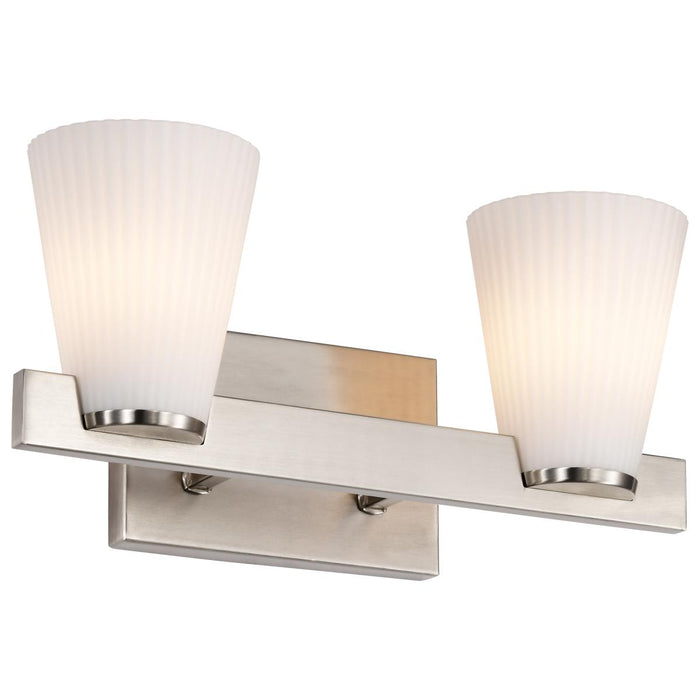 SATCO/NUVO Royale 2 Light Vanity Brushed Nickel Finish Ribbed White Glass (60-8732)