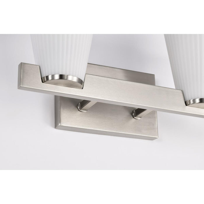 SATCO/NUVO Royale 2 Light Vanity Brushed Nickel Finish Ribbed White Glass (60-8732)