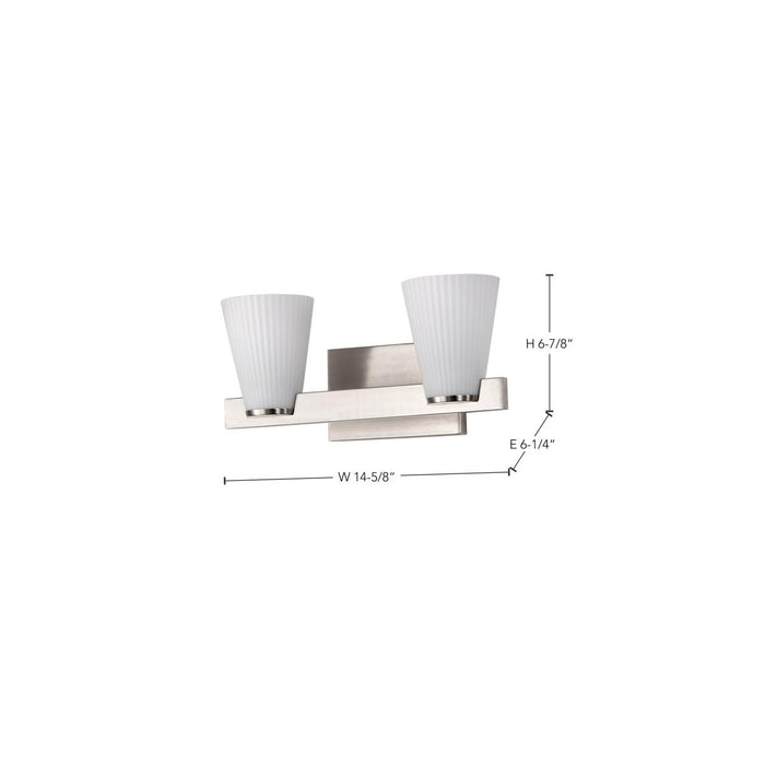 SATCO/NUVO Royale 2 Light Vanity Brushed Nickel Finish Ribbed White Glass (60-8732)