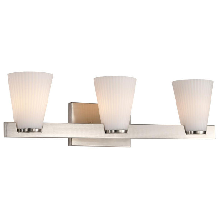 SATCO/NUVO Royale 3 Light Vanity Brushed Nickel Finish Ribbed White Glass (60-8733)