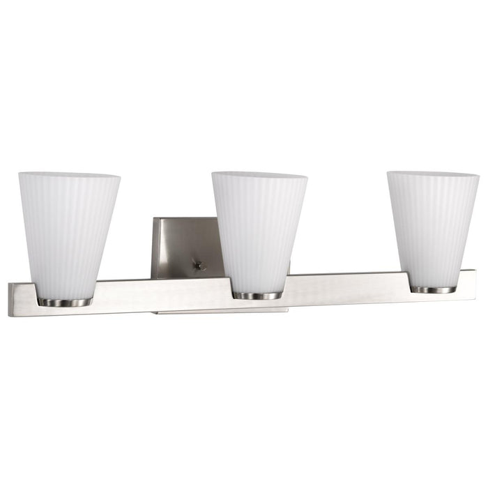 SATCO/NUVO Royale 3 Light Vanity Brushed Nickel Finish Ribbed White Glass (60-8733)