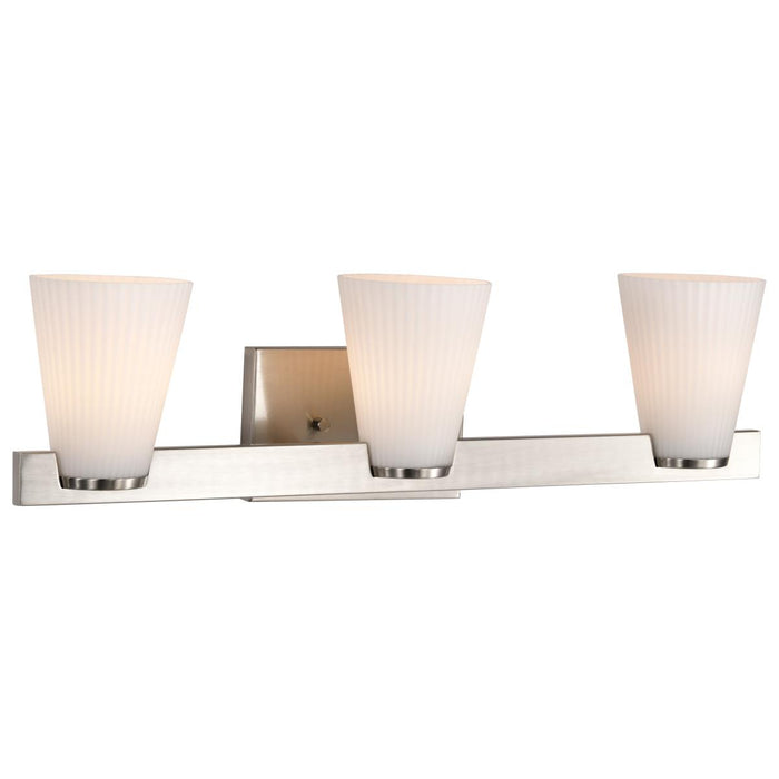 SATCO/NUVO Royale 3 Light Vanity Brushed Nickel Finish Ribbed White Glass (60-8733)