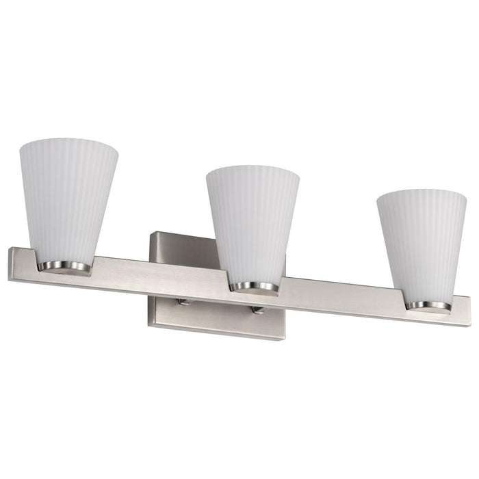 SATCO/NUVO Royale 3 Light Vanity Brushed Nickel Finish Ribbed White Glass (60-8733)