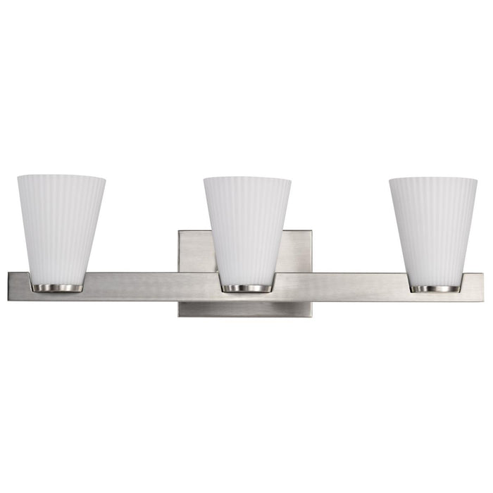 SATCO/NUVO Royale 3 Light Vanity Brushed Nickel Finish Ribbed White Glass (60-8733)