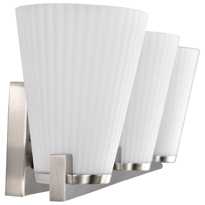 SATCO/NUVO Royale 3 Light Vanity Brushed Nickel Finish Ribbed White Glass (60-8733)
