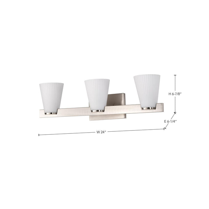 SATCO/NUVO Royale 3 Light Vanity Brushed Nickel Finish Ribbed White Glass (60-8733)