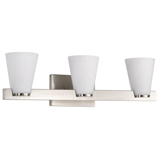 SATCO/NUVO Royale 3 Light Vanity Brushed Nickel Finish Ribbed White Glass (60-8733)