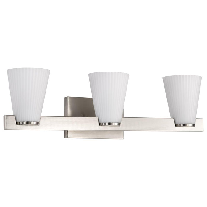 SATCO/NUVO Royale 3 Light Vanity Brushed Nickel Finish Ribbed White Glass (60-8733)
