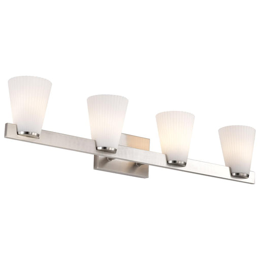 SATCO/NUVO Royale 4 Light Vanity Brushed Nickel Finish Ribbed White Glass (60-8734)