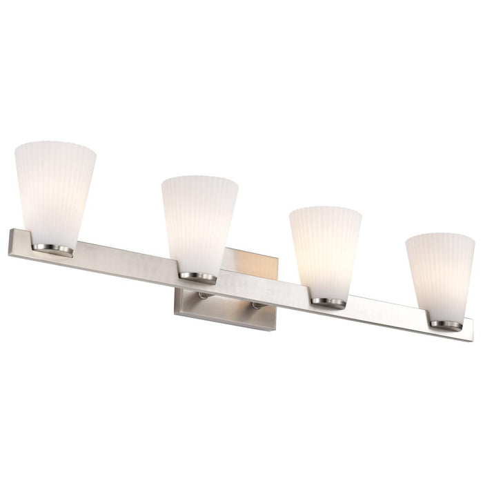 SATCO/NUVO Royale 4 Light Vanity Brushed Nickel Finish Ribbed White Glass (60-8734)