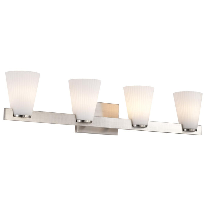SATCO/NUVO Royale 4 Light Vanity Brushed Nickel Finish Ribbed White Glass (60-8734)