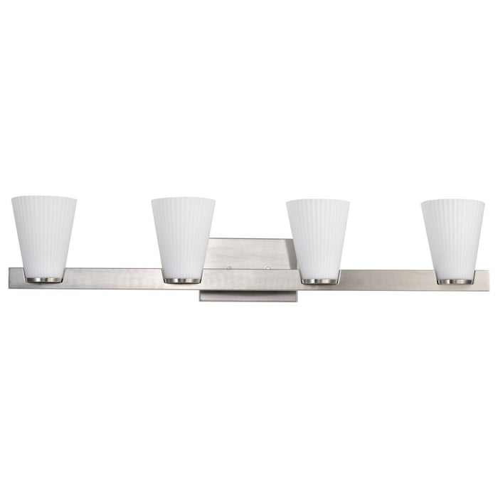 SATCO/NUVO Royale 4 Light Vanity Brushed Nickel Finish Ribbed White Glass (60-8734)