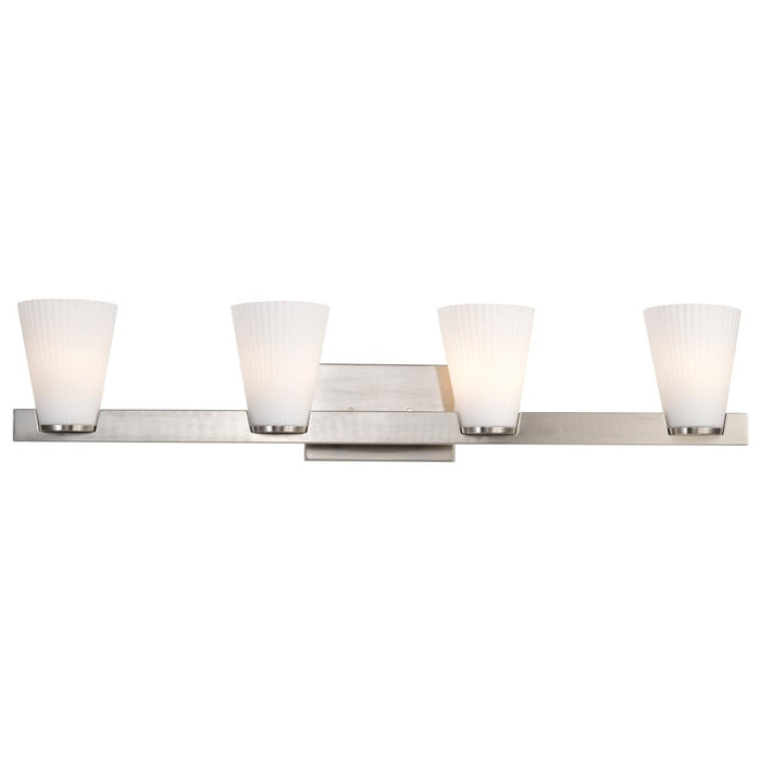 SATCO/NUVO Royale 4 Light Vanity Brushed Nickel Finish Ribbed White Glass (60-8734)
