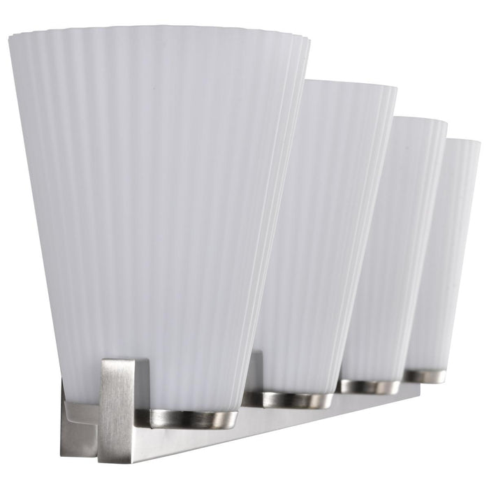 SATCO/NUVO Royale 4 Light Vanity Brushed Nickel Finish Ribbed White Glass (60-8734)