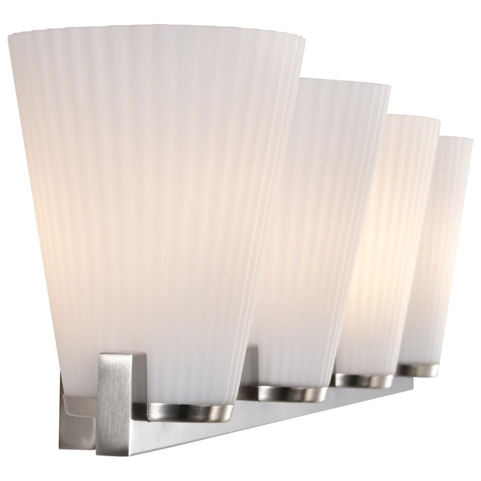 SATCO/NUVO Royale 4 Light Vanity Brushed Nickel Finish Ribbed White Glass (60-8734)