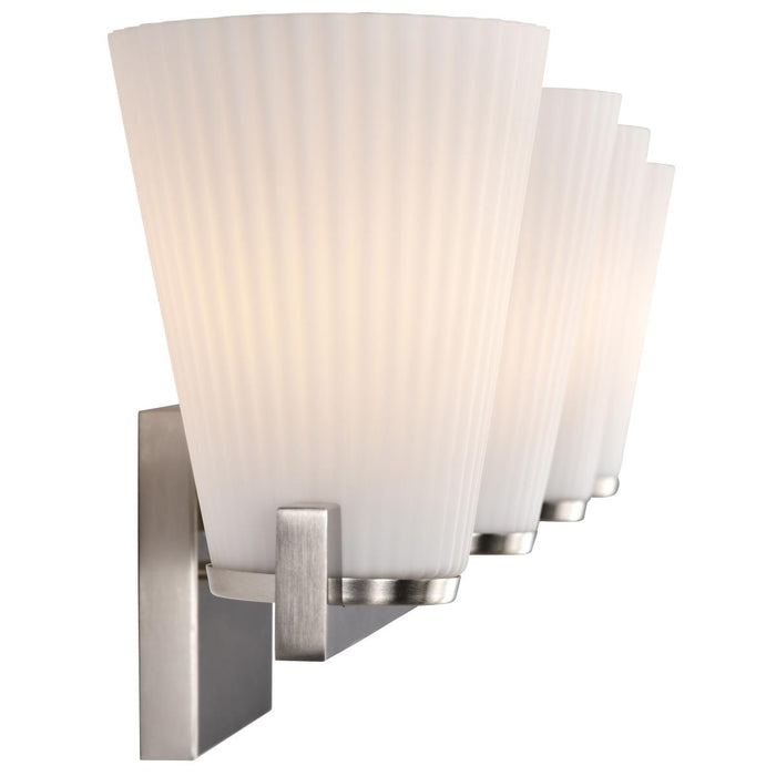 SATCO/NUVO Royale 4 Light Vanity Brushed Nickel Finish Ribbed White Glass (60-8734)