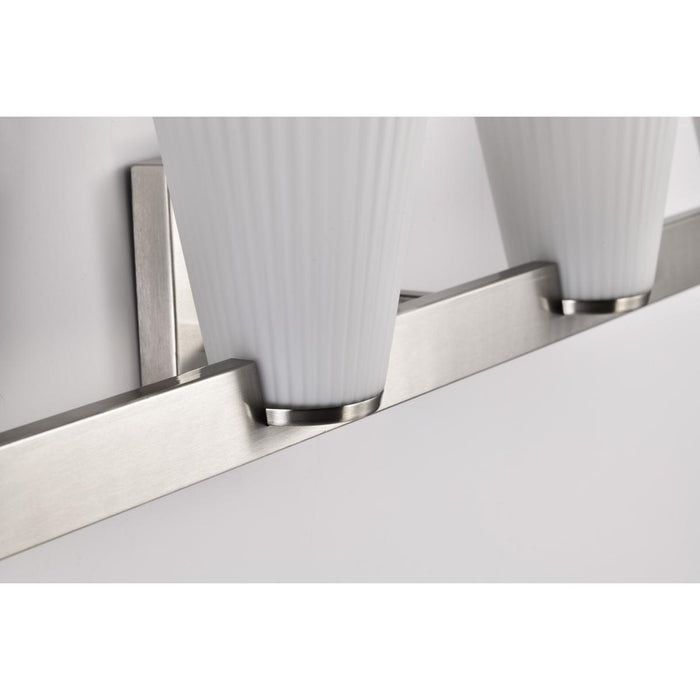 SATCO/NUVO Royale 4 Light Vanity Brushed Nickel Finish Ribbed White Glass (60-8734)