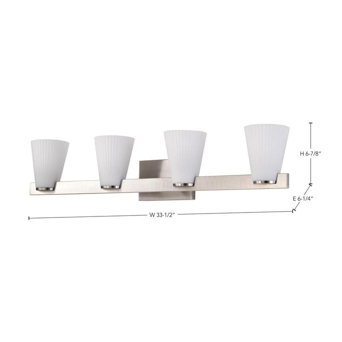 SATCO/NUVO Royale 4 Light Vanity Brushed Nickel Finish Ribbed White Glass (60-8734)