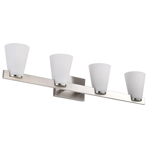 SATCO/NUVO Royale 4 Light Vanity Brushed Nickel Finish Ribbed White Glass (60-8734)