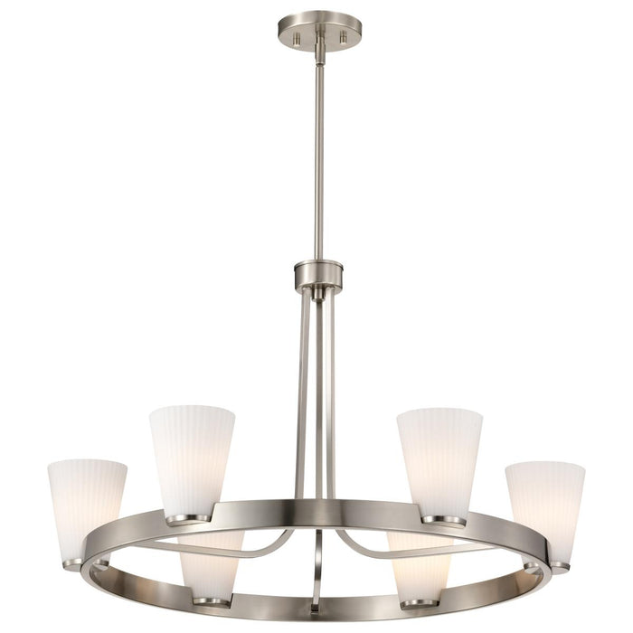 SATCO/NUVO Royale 6 Light Chandelier Brushed Nickel Finish Ribbed White Glass (60-8736)