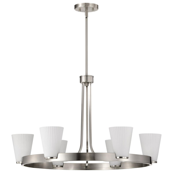 SATCO/NUVO Royale 6 Light Chandelier Brushed Nickel Finish Ribbed White Glass (60-8736)