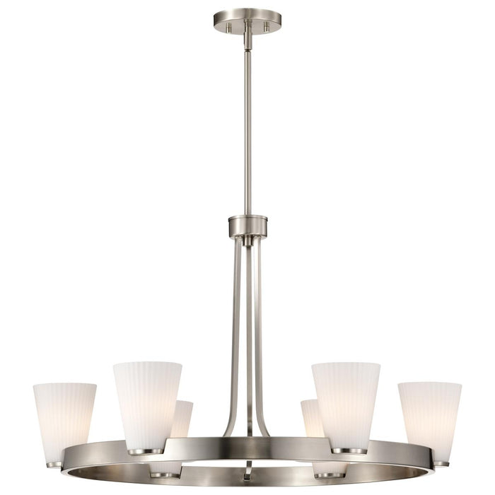 SATCO/NUVO Royale 6 Light Chandelier Brushed Nickel Finish Ribbed White Glass (60-8736)