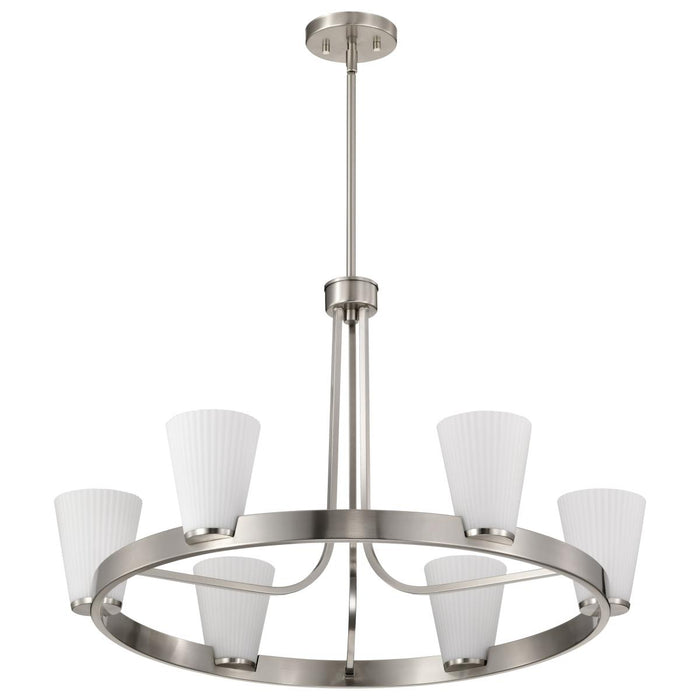 SATCO/NUVO Royale 6 Light Chandelier Brushed Nickel Finish Ribbed White Glass (60-8736)