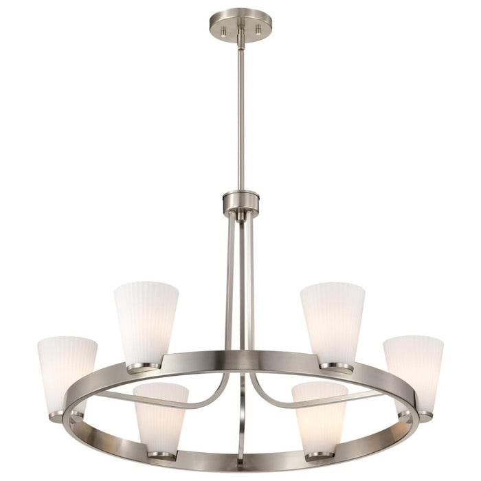 SATCO/NUVO Royale 6 Light Chandelier Brushed Nickel Finish Ribbed White Glass (60-8736)