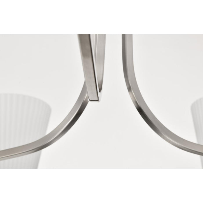 SATCO/NUVO Royale 6 Light Chandelier Brushed Nickel Finish Ribbed White Glass (60-8736)
