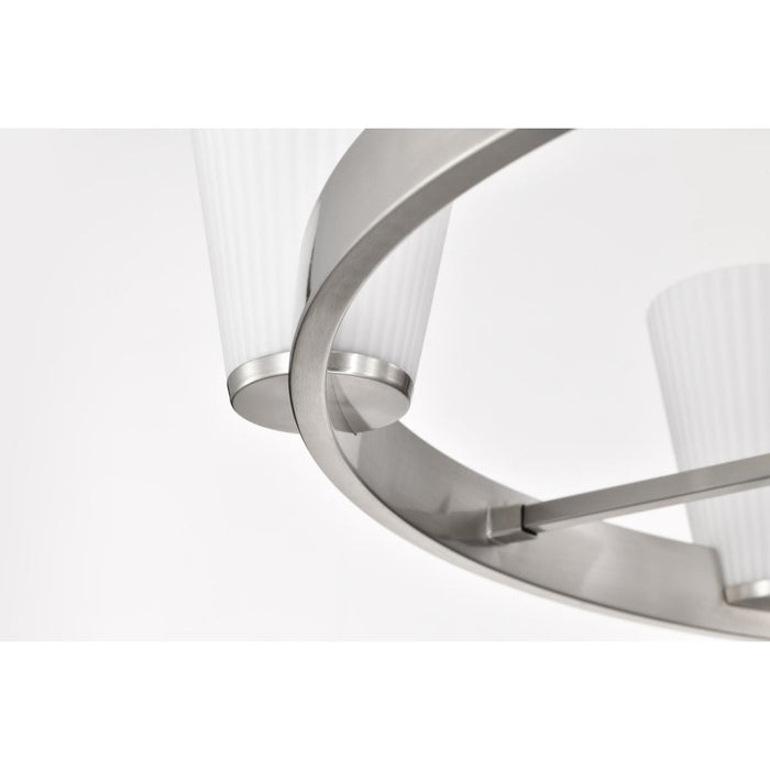 SATCO/NUVO Royale 6 Light Chandelier Brushed Nickel Finish Ribbed White Glass (60-8736)