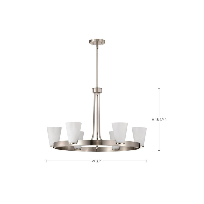 SATCO/NUVO Royale 6 Light Chandelier Brushed Nickel Finish Ribbed White Glass (60-8736)
