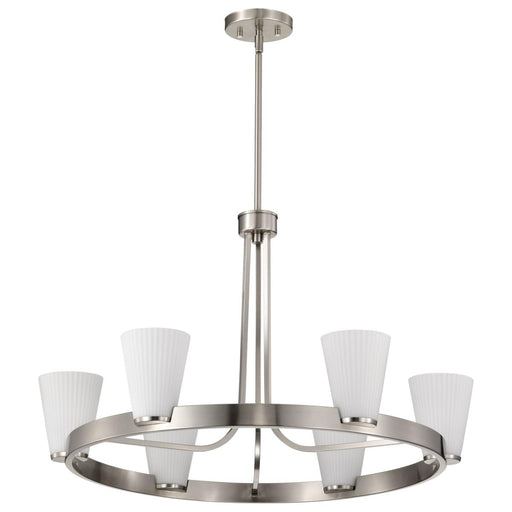 SATCO/NUVO Royale 6 Light Chandelier Brushed Nickel Finish Ribbed White Glass (60-8736)