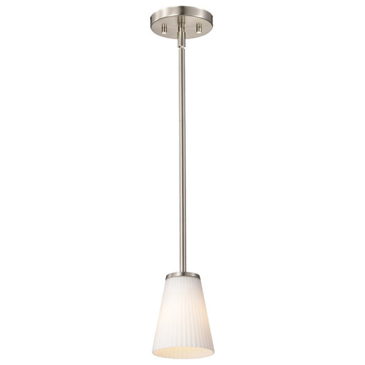 SATCO/NUVO Royale Mini Pendant Brushed Nickel Finish Ribbed White Glass (60-8737)
