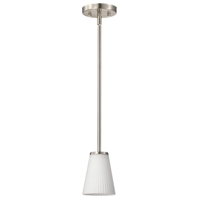 SATCO/NUVO Royale Mini Pendant Brushed Nickel Finish Ribbed White Glass (60-8737)