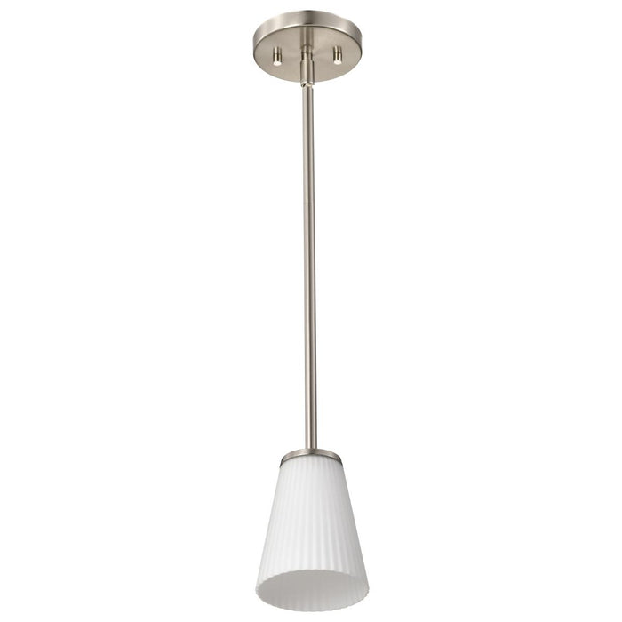 SATCO/NUVO Royale Mini Pendant Brushed Nickel Finish Ribbed White Glass (60-8737)