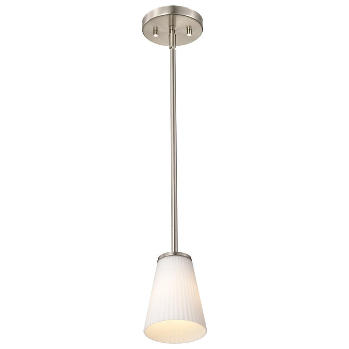 SATCO/NUVO Royale Mini Pendant Brushed Nickel Finish Ribbed White Glass (60-8737)