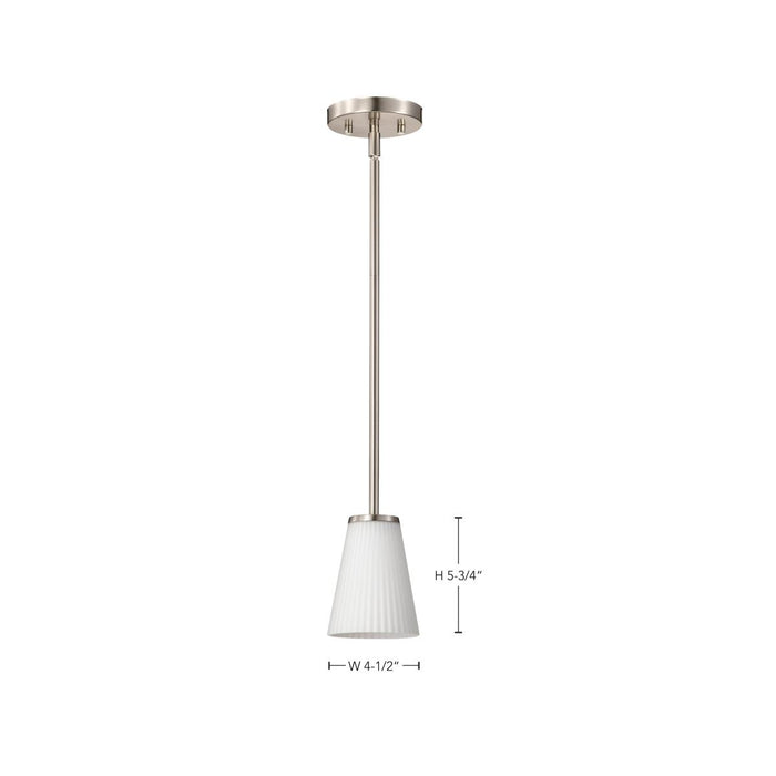 SATCO/NUVO Royale Mini Pendant Brushed Nickel Finish Ribbed White Glass (60-8737)