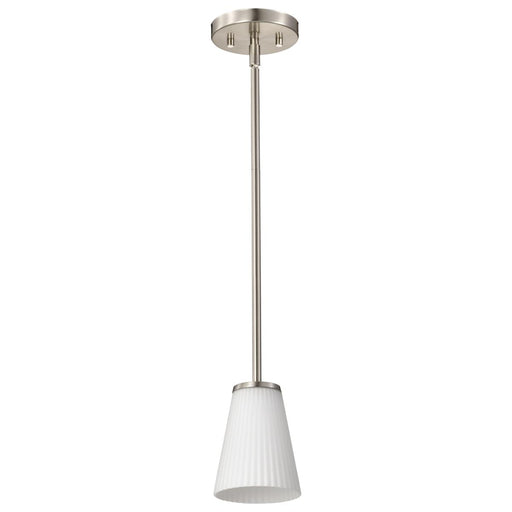 SATCO/NUVO Royale Mini Pendant Brushed Nickel Finish Ribbed White Glass (60-8737)