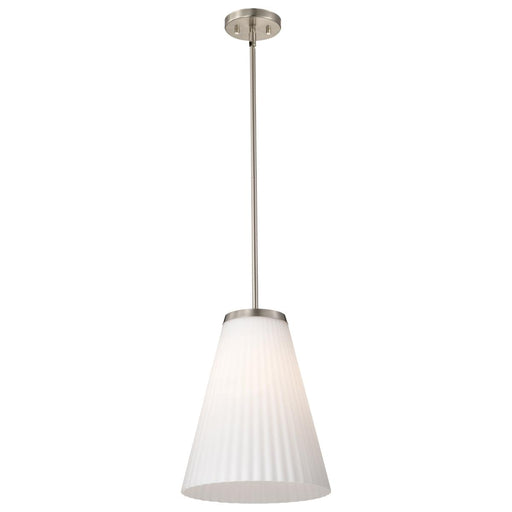 SATCO/NUVO Royale Large Pendant Brushed Nickel Finish Ribbed White Glass (60-8738)