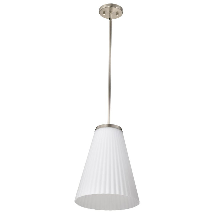 SATCO/NUVO Royale Large Pendant Brushed Nickel Finish Ribbed White Glass (60-8738)