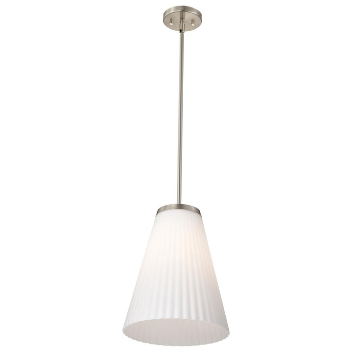 SATCO/NUVO Royale Large Pendant Brushed Nickel Finish Ribbed White Glass (60-8738)