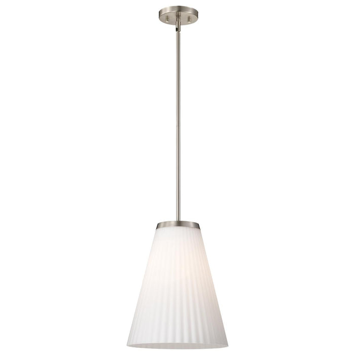SATCO/NUVO Royale Large Pendant Brushed Nickel Finish Ribbed White Glass (60-8738)