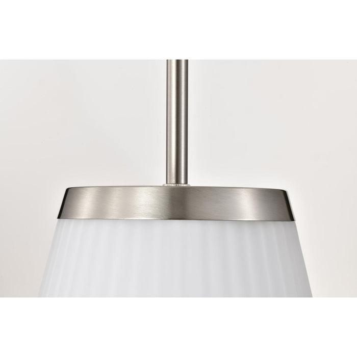 SATCO/NUVO Royale Large Pendant Brushed Nickel Finish Ribbed White Glass (60-8738)