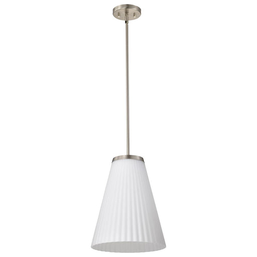 SATCO/NUVO Royale Large Pendant Brushed Nickel Finish Ribbed White Glass (60-8738)