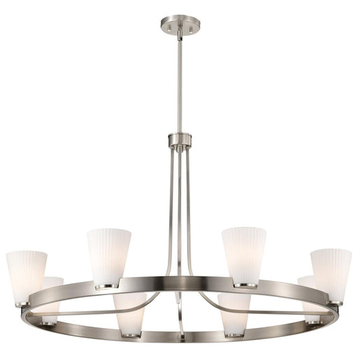 SATCO/NUVO Royale 8 Light Chandelier Brushed Nickel Finish Ribbed White Glass (60-8739)