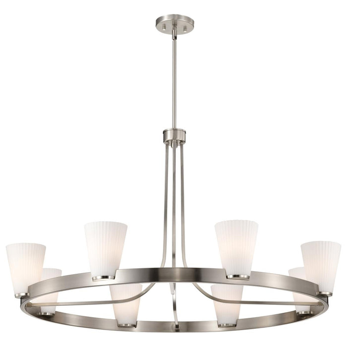 SATCO/NUVO Royale 8 Light Chandelier Brushed Nickel Finish Ribbed White Glass (60-8739)