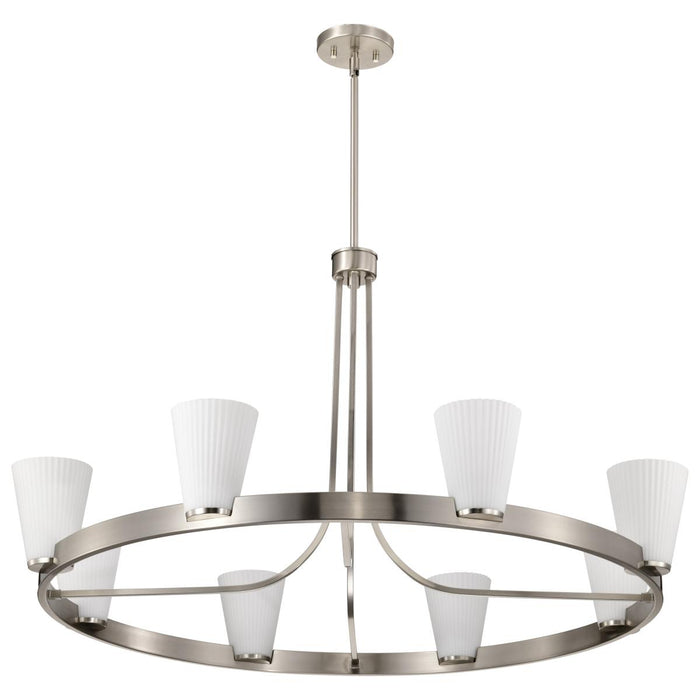 SATCO/NUVO Royale 8 Light Chandelier Brushed Nickel Finish Ribbed White Glass (60-8739)