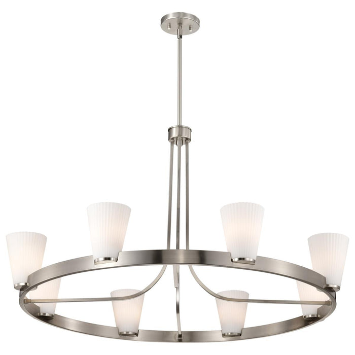 SATCO/NUVO Royale 8 Light Chandelier Brushed Nickel Finish Ribbed White Glass (60-8739)
