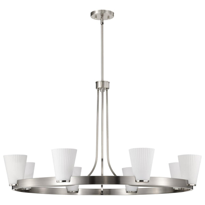 SATCO/NUVO Royale 8 Light Chandelier Brushed Nickel Finish Ribbed White Glass (60-8739)