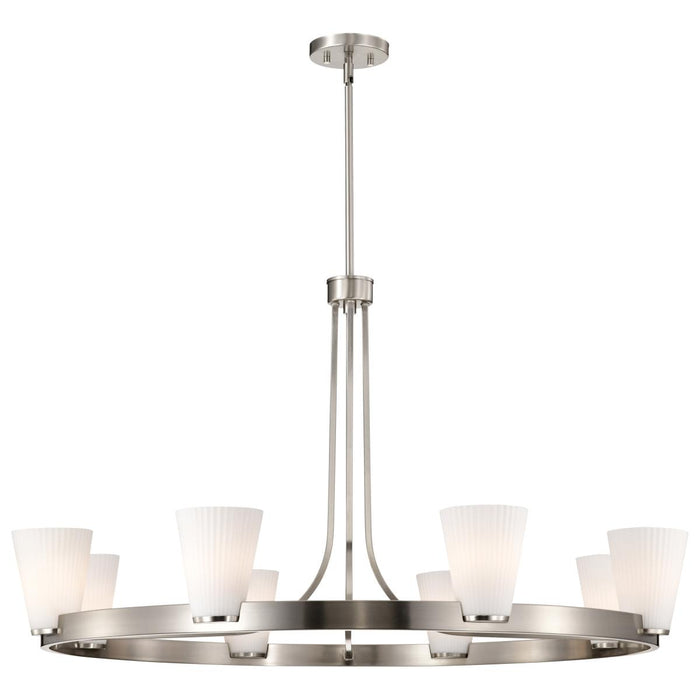 SATCO/NUVO Royale 8 Light Chandelier Brushed Nickel Finish Ribbed White Glass (60-8739)